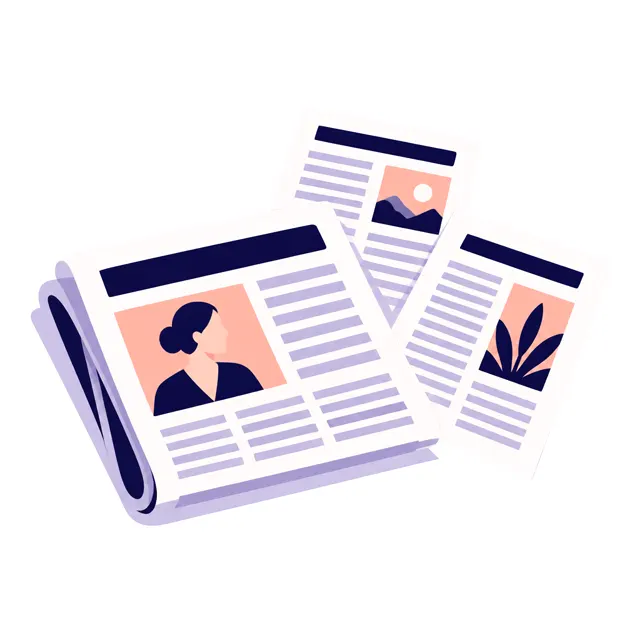 Un journal plié et deux pages d'articles.