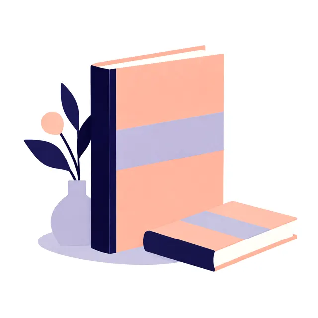 Un livre relié debout, un second posé à plat.