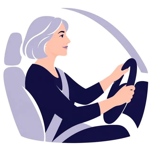 Une femme conduit et écoute.